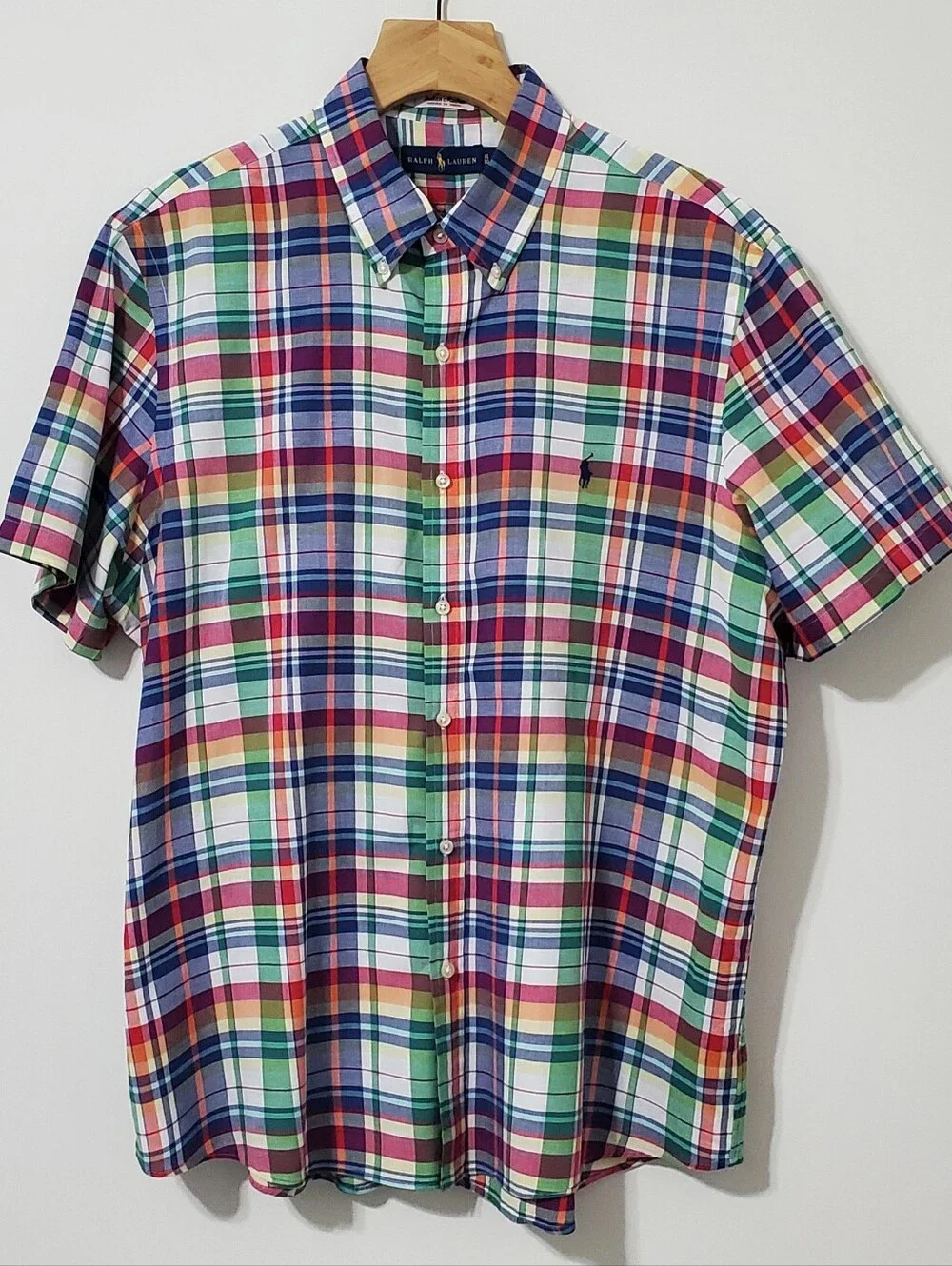 Ralph Lauren Indian Madras Short Sleeve Button Down Shirt Mens XL